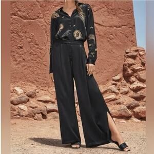 JOHNNY WAS WORKSHOP Paradiso High Slit Satin Pants BLACK Small NWT